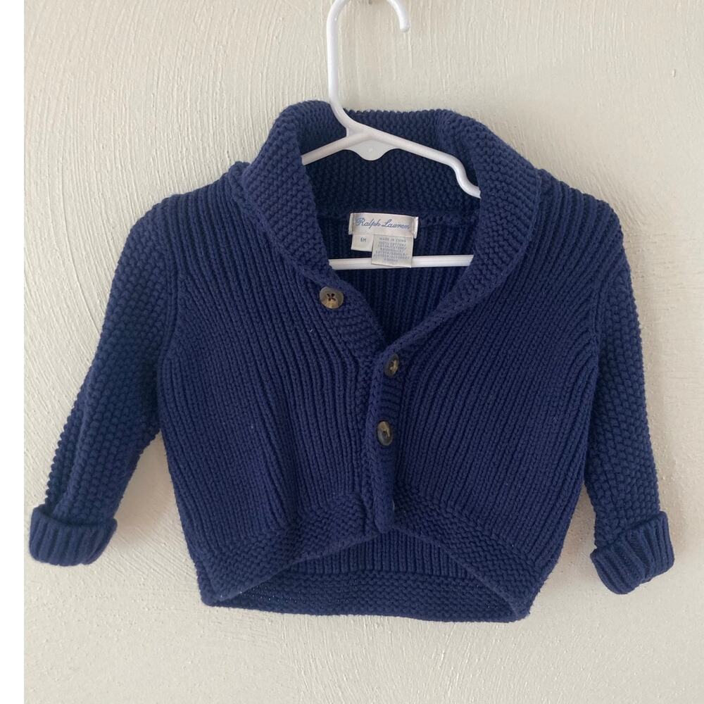 Polo Ralph Lauren Baby Ribbed Knit Cotton Shawl-Collar Cardigan Cruise Navy 6 M